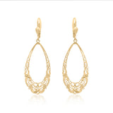 14k Yellow Gold Open Teardrop Filigree Leverback