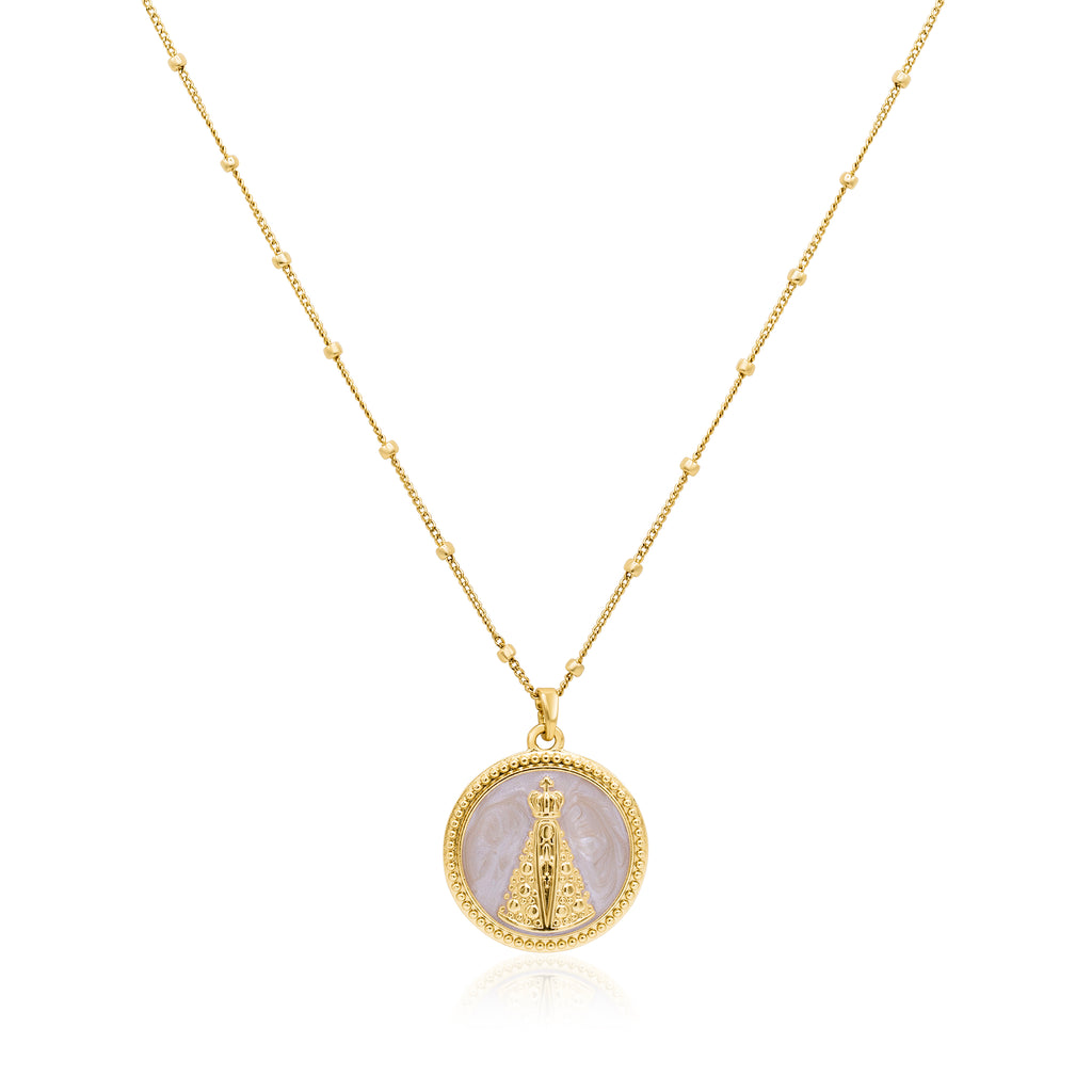 Gold & Mother of Pearl Pendant with Brazilian figure aparecida – Bianca  Pratt Jewelry