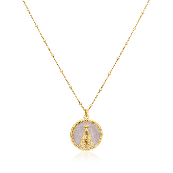 Gold &  Mother of Pearl Pendant with Brazilian figure aparecida