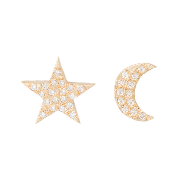 Diamond Pavé Moon and Star Studs - Bianca Pratt Jewelry