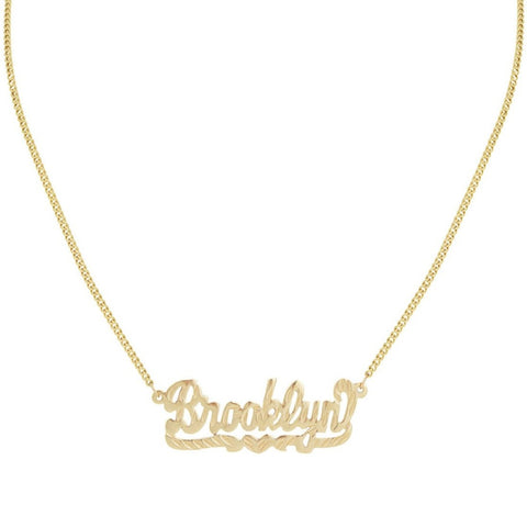 Heart-tail Nameplate Necklace with Cuban Chain - Bianca Pratt Jewelry