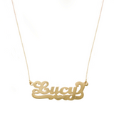 Nameplate Necklace, 70's font with tail and heart