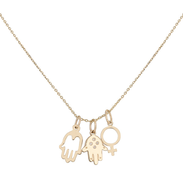 Diamond Hand of Fatima/Hollow Hand/Woman Symbol Necklace - Bianca Pratt Jewelry